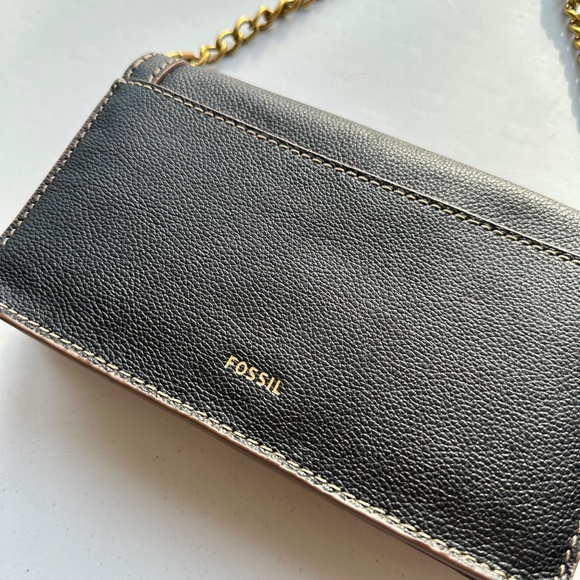 Fossil Women's Ainsley Black Leather Wallet Shoulder Bag Mini Bag Purse - Picture 7 of 16